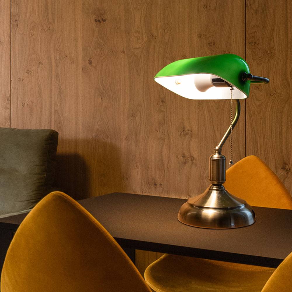 LED Bankerlampe Schreib-Tisch Leuchte Lampe Beleuchtung Büro Arbeitszimmer Vintage Retro Zugschalter