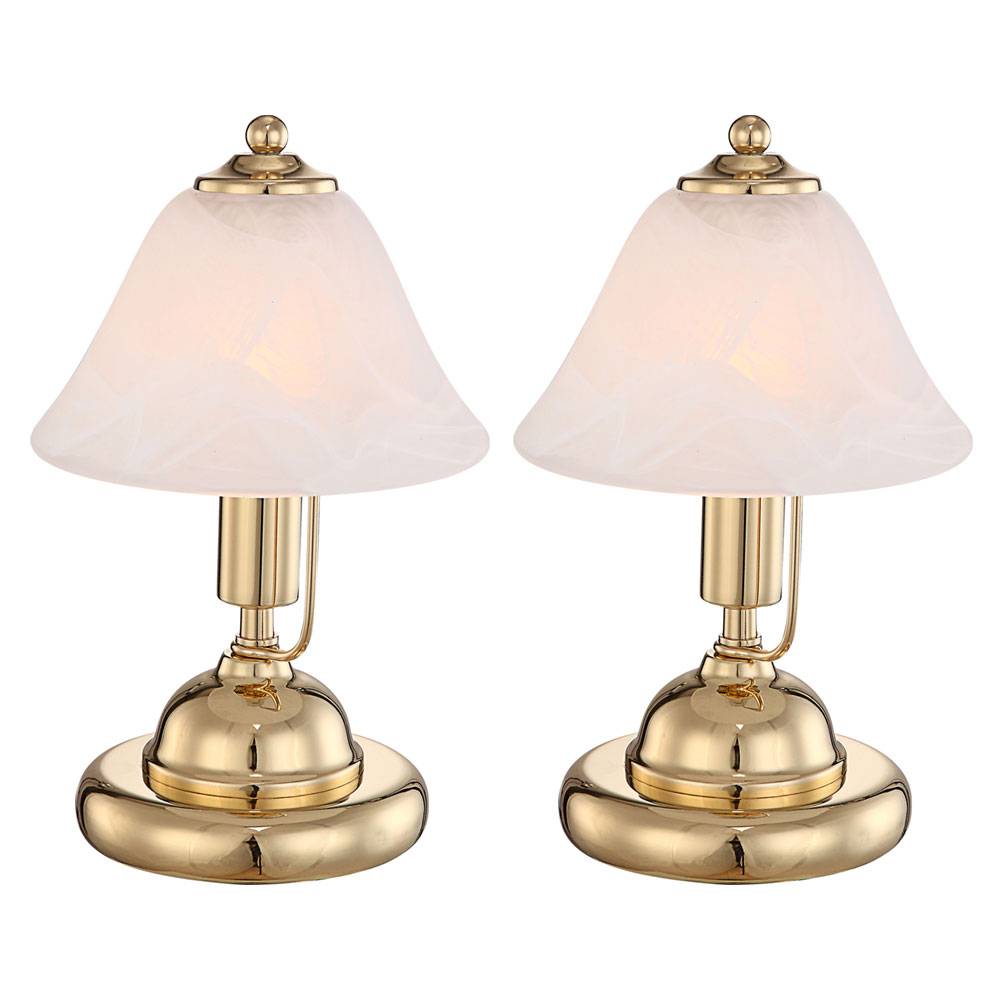 Tischlampe Tischleuchte Bürolampe Leseleuchte, Touchschalter, Höhe 27 cm, Messing-Gold Glas Alabasteroptik, 2er Set