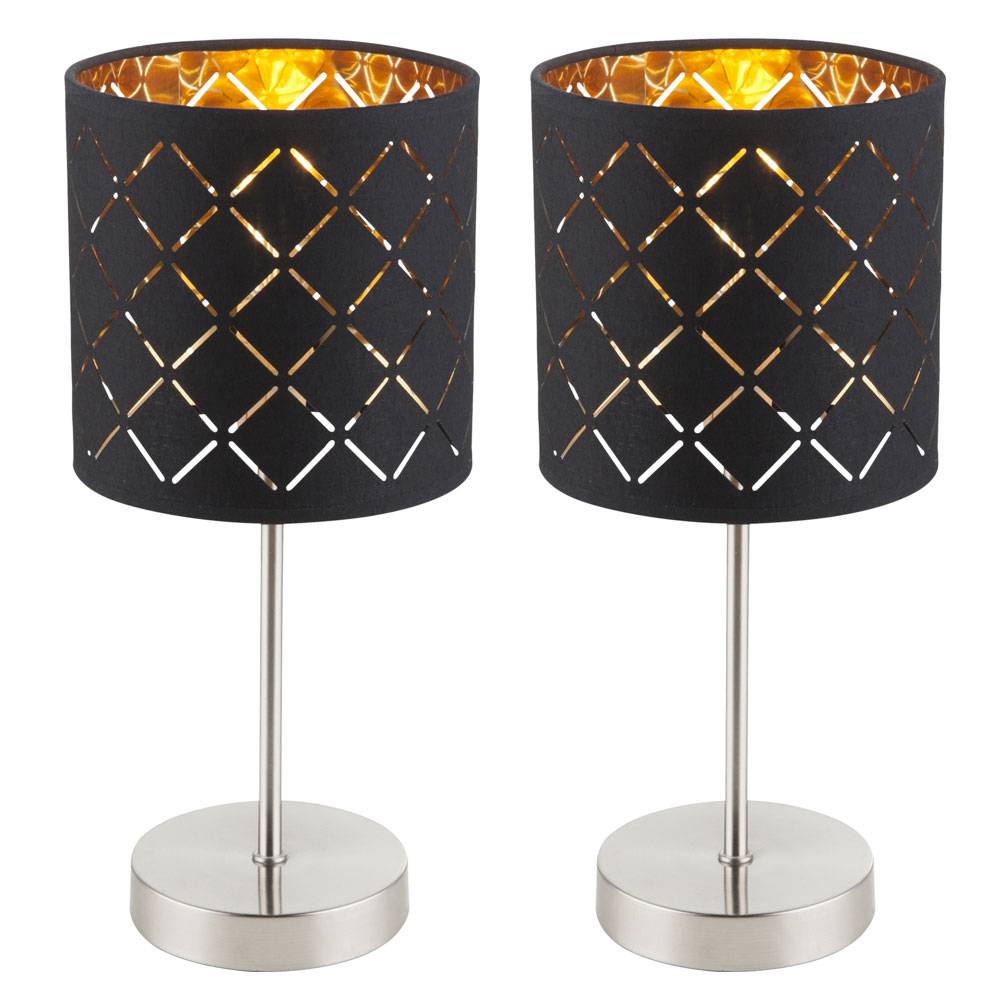 2er Set Nacht Tisch Lampen Schlaf Zimmer Lese Leuchten schwarz gold im Set inkl. LED Leuchtmittel