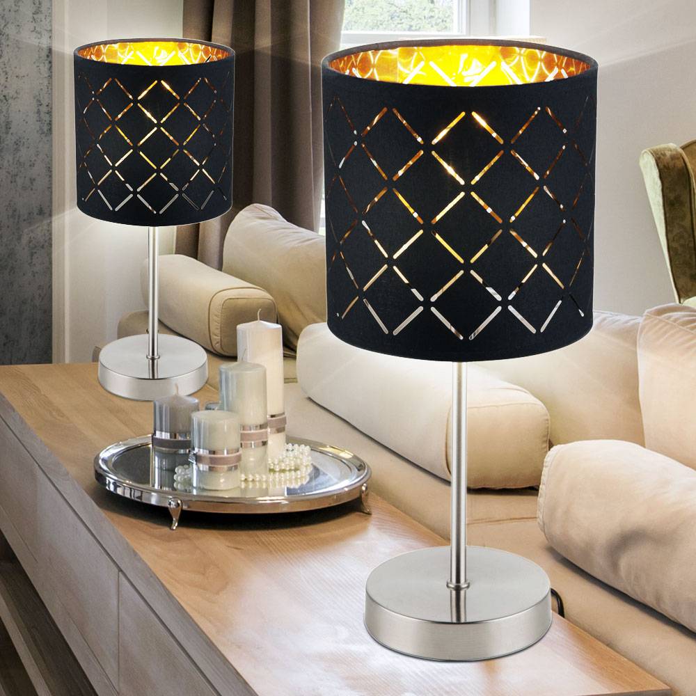 2er Set Nacht Tisch Lampen Schlaf Zimmer Lese Leuchten schwarz gold im Set inkl. LED Leuchtmittel