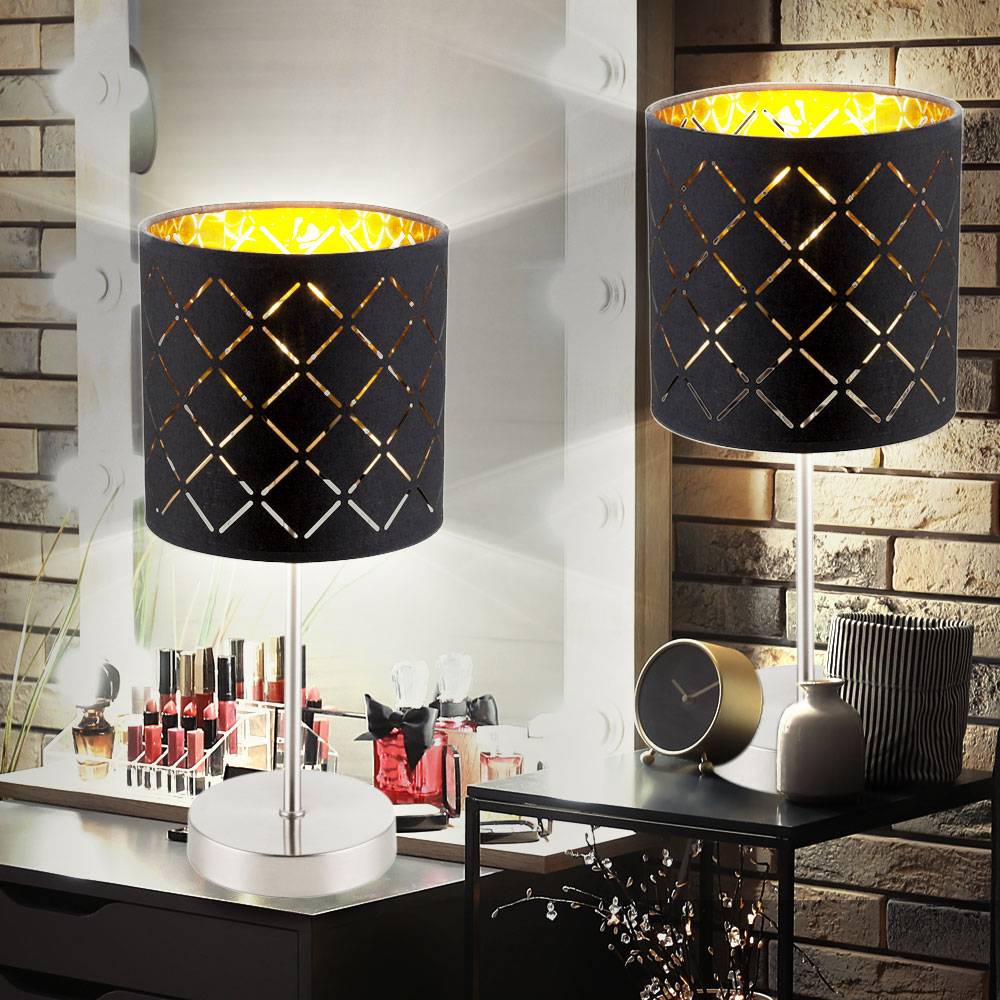 2er Set Nacht Tisch Lampen Schlaf Zimmer Lese Leuchten schwarz gold im Set inkl. LED Leuchtmittel