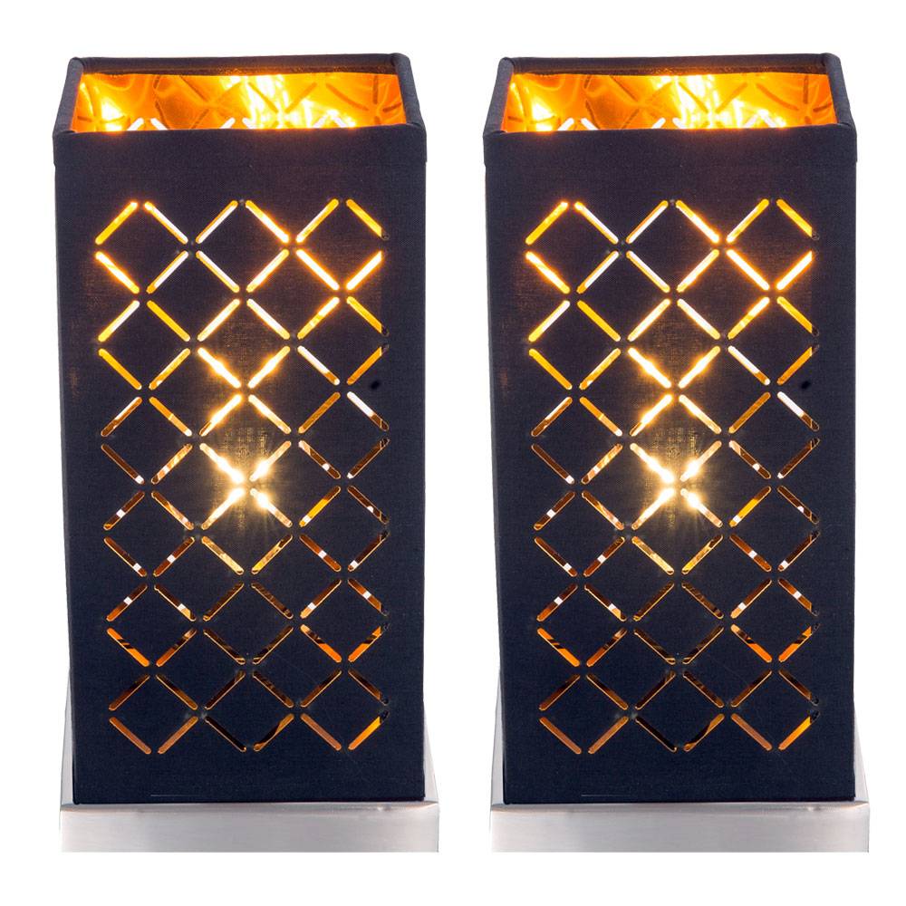 2er Set Tisch Leuchten Wohn Zimmer Beleuchtung Dekor Stanzungen Textil Lampen schwarz gold