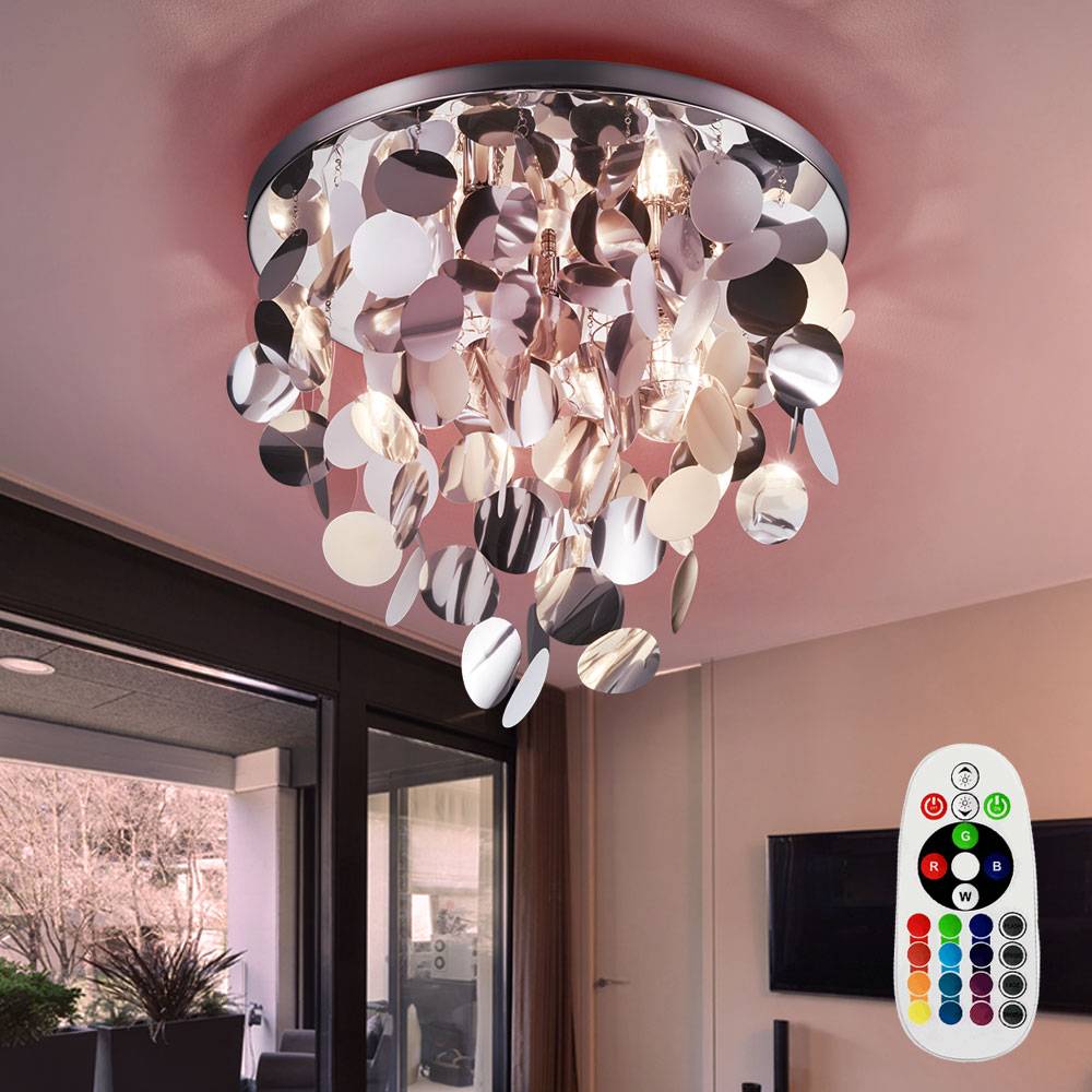 Decken Lampe dimmbar Schlaf Zimmer FERNBEDIENUNG Behang Leuchte im Set inkl. RGB LED Leuchtmittel