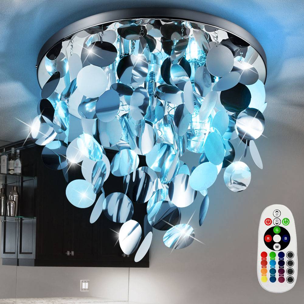 Decken Lampe dimmbar Schlaf Zimmer FERNBEDIENUNG Behang Leuchte im Set inkl. RGB LED Leuchtmittel