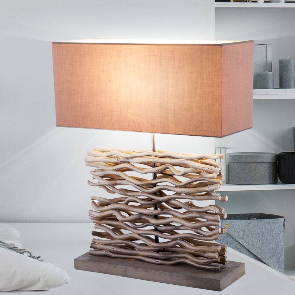 Schreib Nacht Tisch Lampe Wohn Ess Schlaf Zimmer Beistell Leuchte Textil Holz Strahler im Set inkl. LED Leuchtmittel