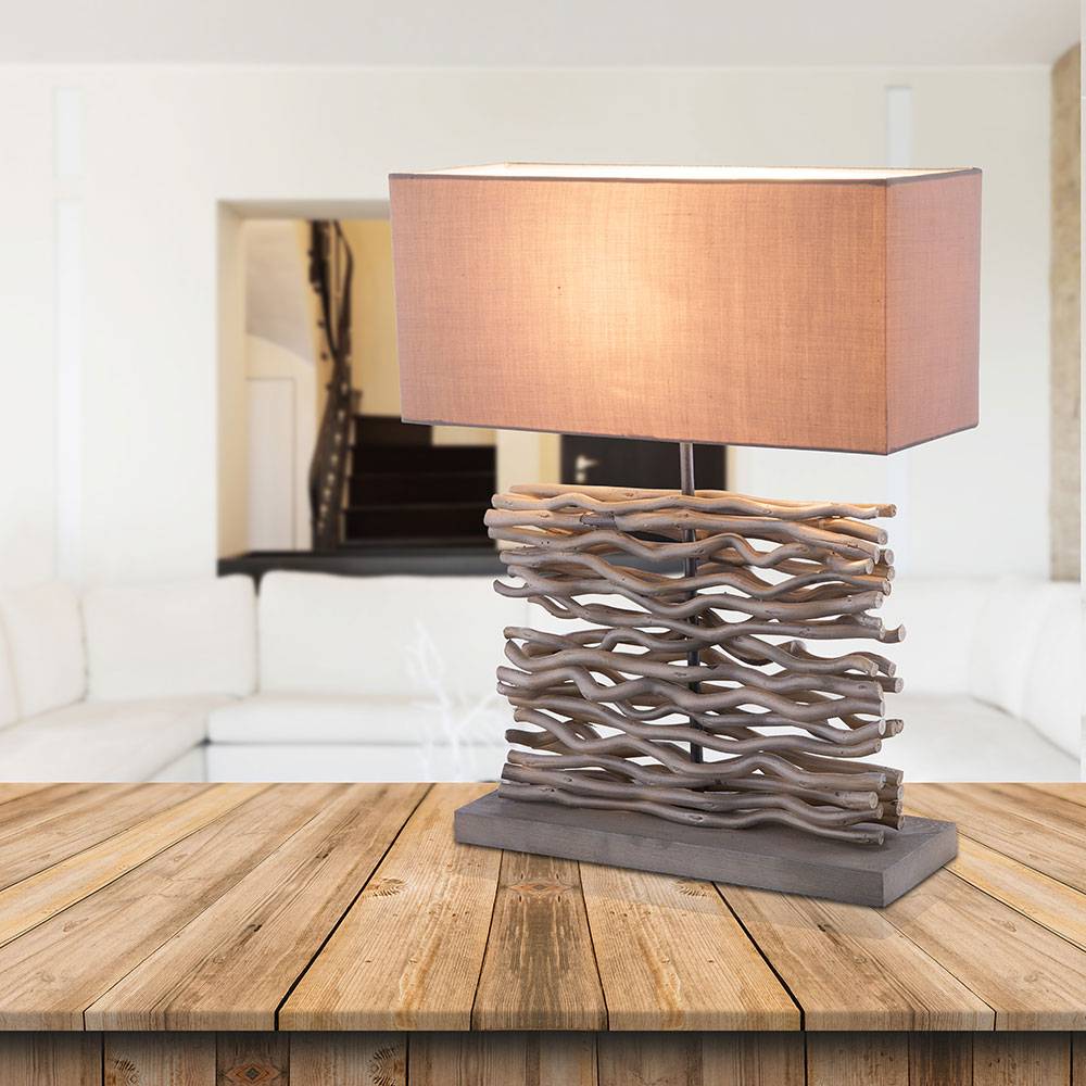 Schreib Nacht Tisch Lampe Wohn Ess Schlaf Zimmer Beistell Leuchte Textil Holz Strahler im Set inkl. LED Leuchtmittel