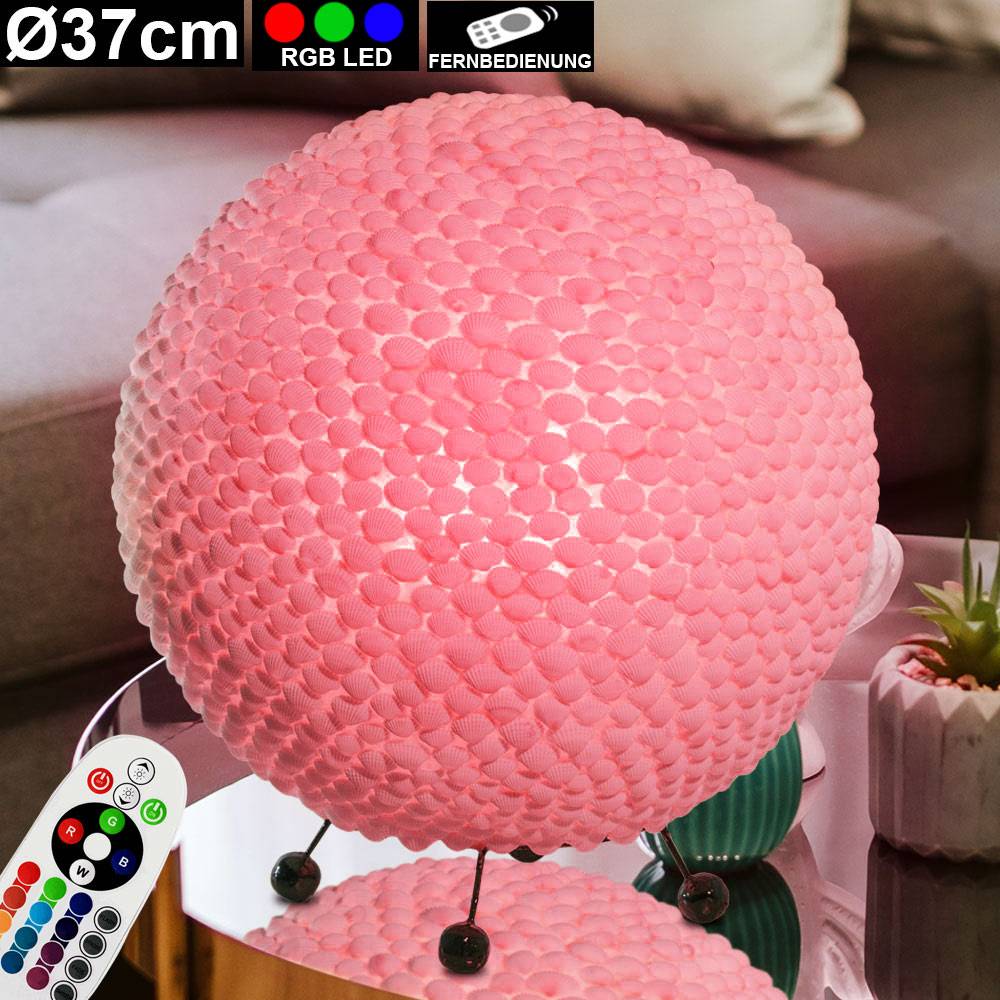 Tisch Kugel Leuchte Muschel Fernbedienung Strahler Lampe rund Dimmer im Set inkl RGB LED Leuchtmittel