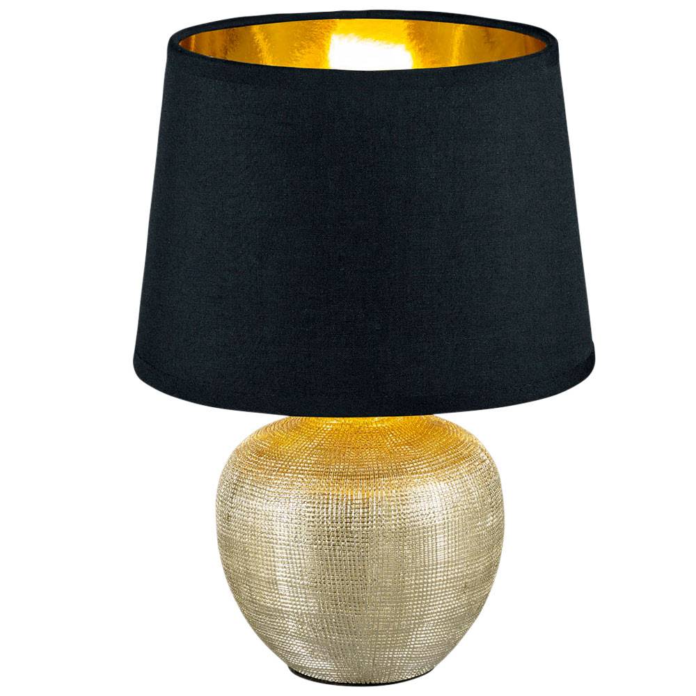 Tischleuchte Tischlampe Leselampe Keramik Wohnraumleuchte Beistellleuchte Gold mit Textilschirm, Stoff, 1x E14 Fassung, DxH 18x26 cm