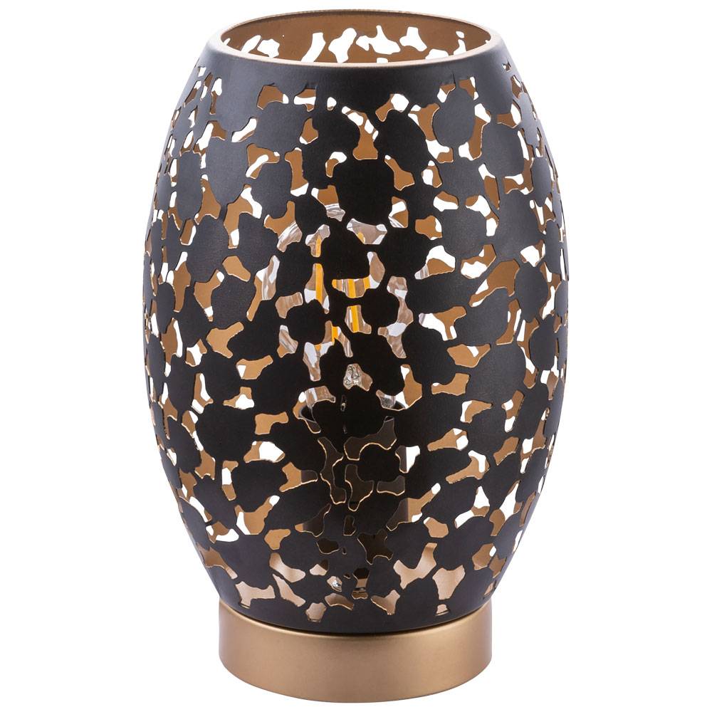 Nacht Schreib Tisch Leuchte schwarz gold Dekor Stanzungen Design Lese Lampe