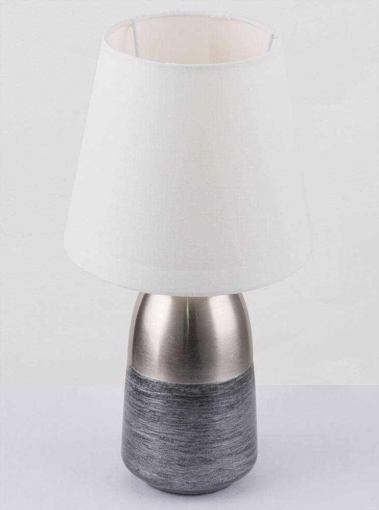 Design Nacht Tisch Lampe silbergrau Schlaf Wohn Zimmer Textil Touch Lese Leuchte weiß