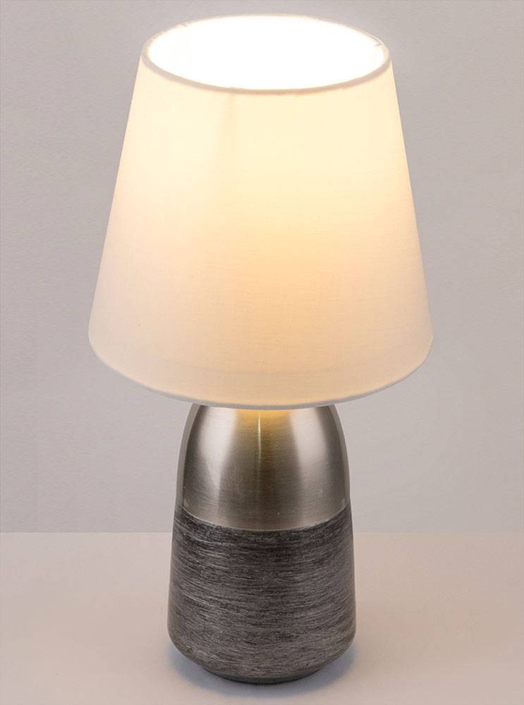 Design Nacht Tisch Lampe silbergrau Schlaf Wohn Zimmer Textil Touch Lese Leuchte weiß