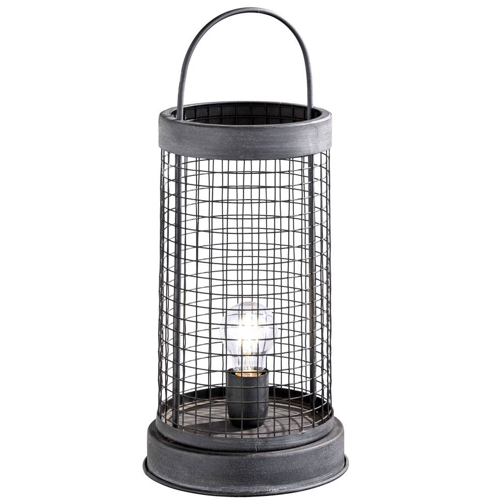 Tischleuchte Dekoleuchte Vintage Beistellleuchte Gitter grau Tischlampe Industriell, Metall dunkelgrau, 1x E27 Fassung, LxBxH 21,5x21,5x52 cm