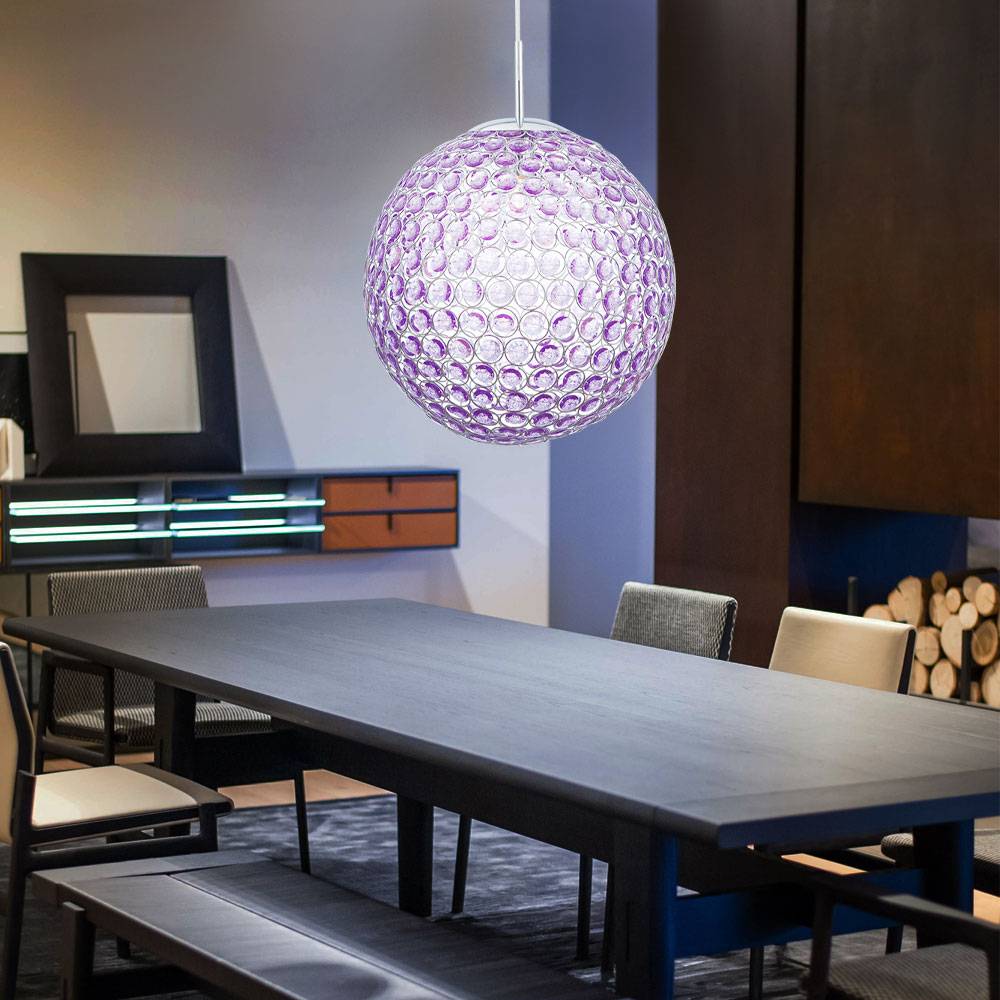 Decken Pendel Lampe Kristall Kugel Strahler Wohn Zimmer Beleuchtung Leuchte purple