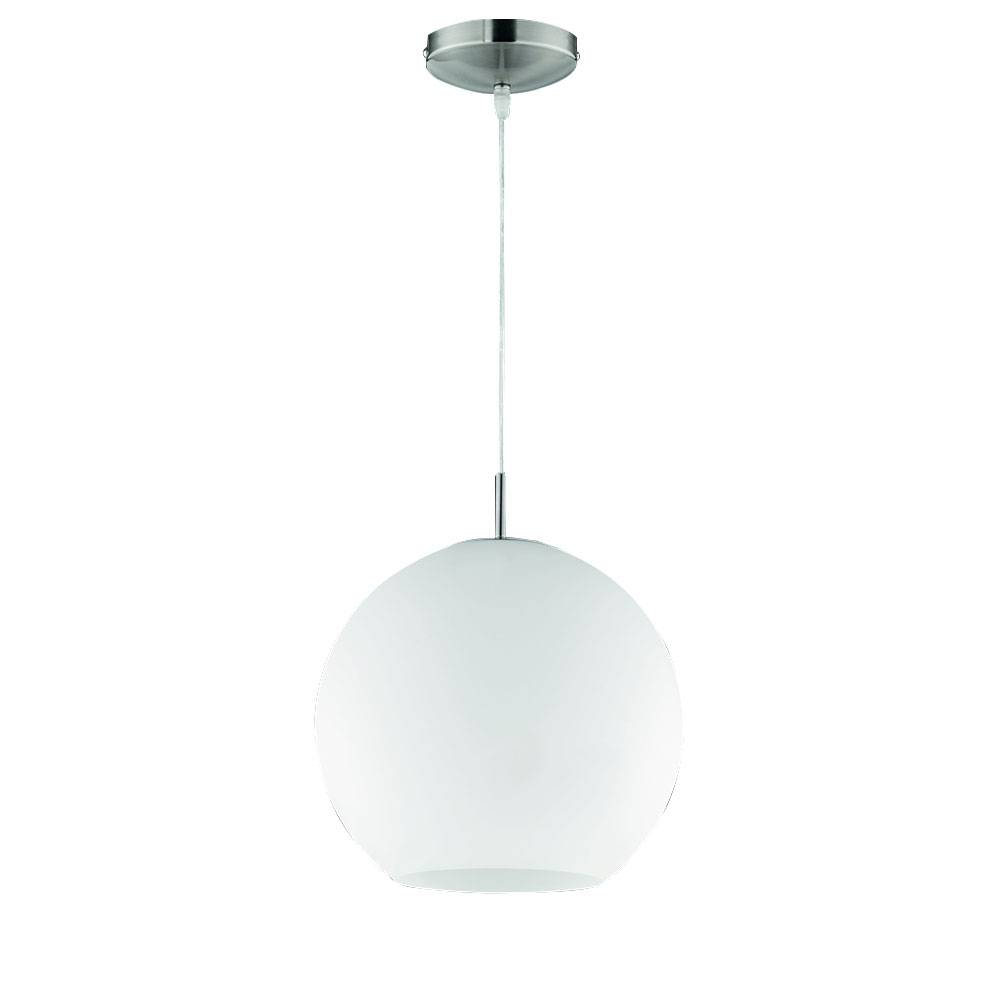 Pendelleuchte Glaskugel Kugelleuchte weiß Hängelampe Esszimmer Kugel, Glas weiß Nickel matt, 1x E27 Fassung, DxH 30x150cm