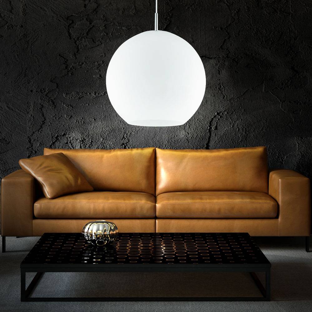 Pendelleuchte Glaskugel Kugelleuchte weiß Hängelampe Esszimmer Kugel, Glas weiß Nickel matt, 1x E27 Fassung, DxH 30x150cm