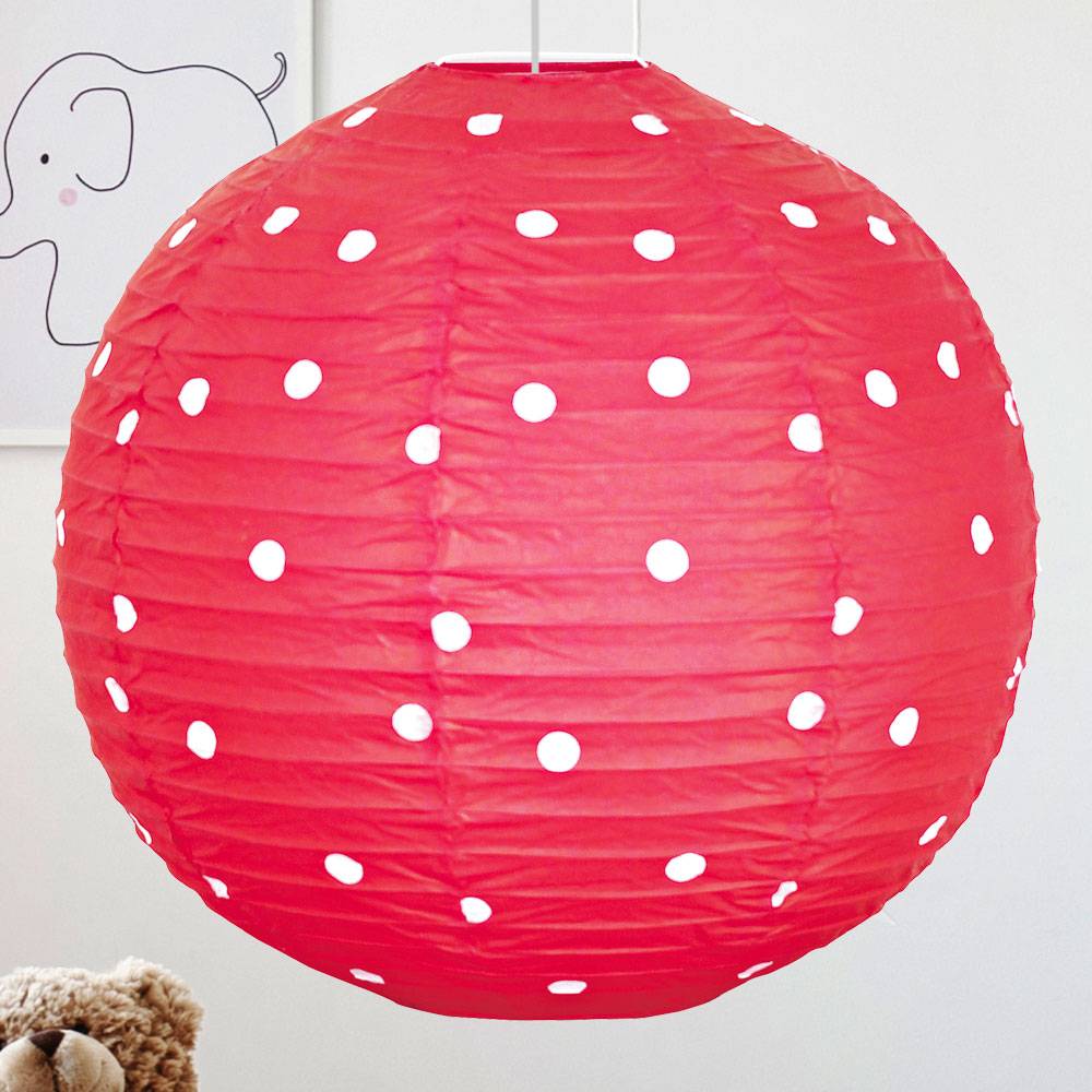 Design Decken Pendel Lampe rot weiß gepunktet Kinder Zimmer Beleuchtung Kugel Hänge Lampe