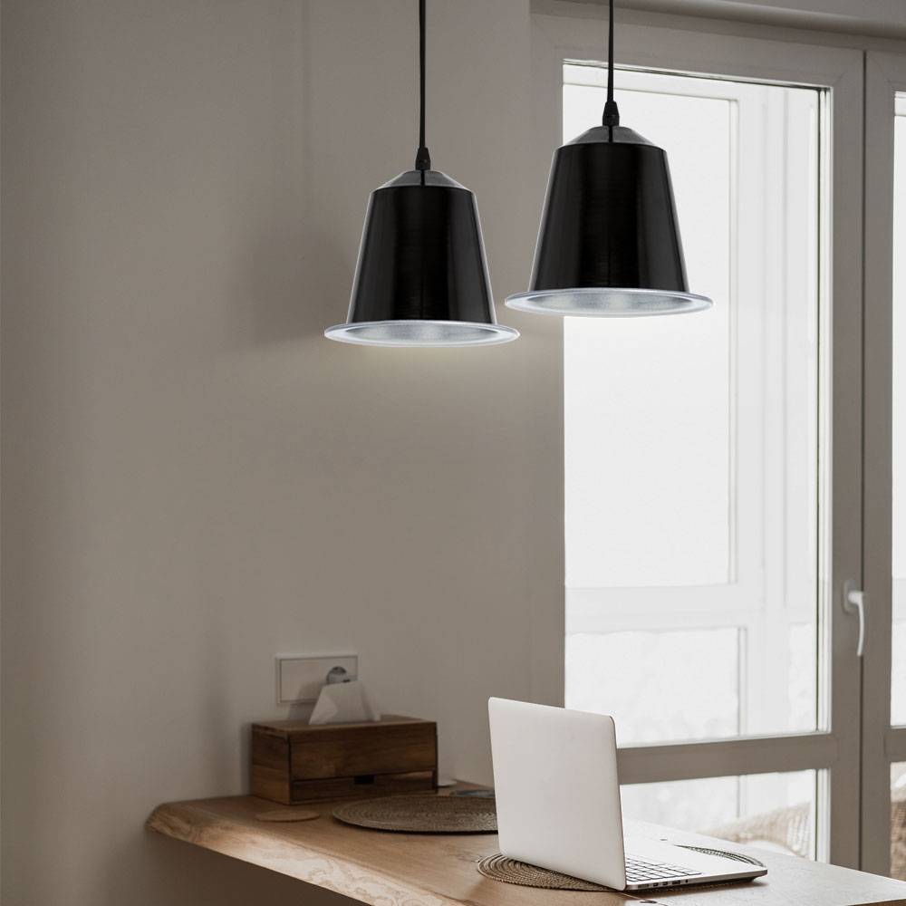 2er Set LED Pendel Hänge Wohnraum Flur Lampe Decken Leuchte schwarz GU10