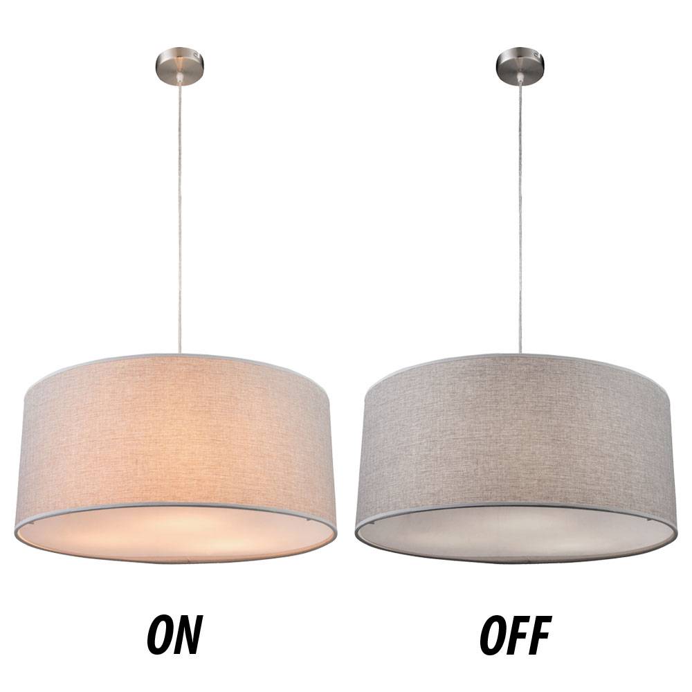 Pendelleuchte Textil Esszimmerlampe hängend grau Pendellampe Wohnzimmer, Blende satiniert, 3x E27, DxH 53 x 140 cm
