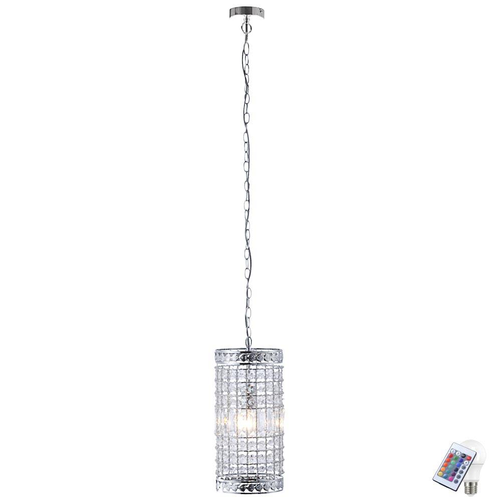 LED Pendelleuchte dimmbar mit Fernbedienung Hängelampe Kristall Hängeleuchte Pendellampe Wohnzimmer, RGB Farbwechsel, Stahl Acryl, 8,5W 806lm warmwe