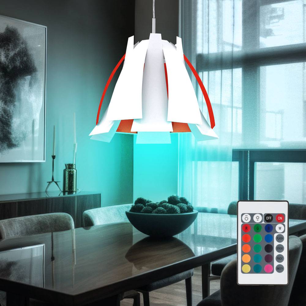 Hängelampe Hängeleuchte Pendelleuchte Wohnzimmerlampe Pendellampe, Fernbedienung dimmbar Sticker orange, RGB LED 6W 470Lm warmweiß, DxH 43,5x110cm