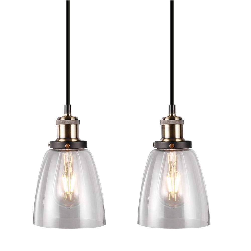 2er Set Decken Hänge Lampen Wohn Ess Zimmer Glas Beleuchtungen Pendel Leuchten klar