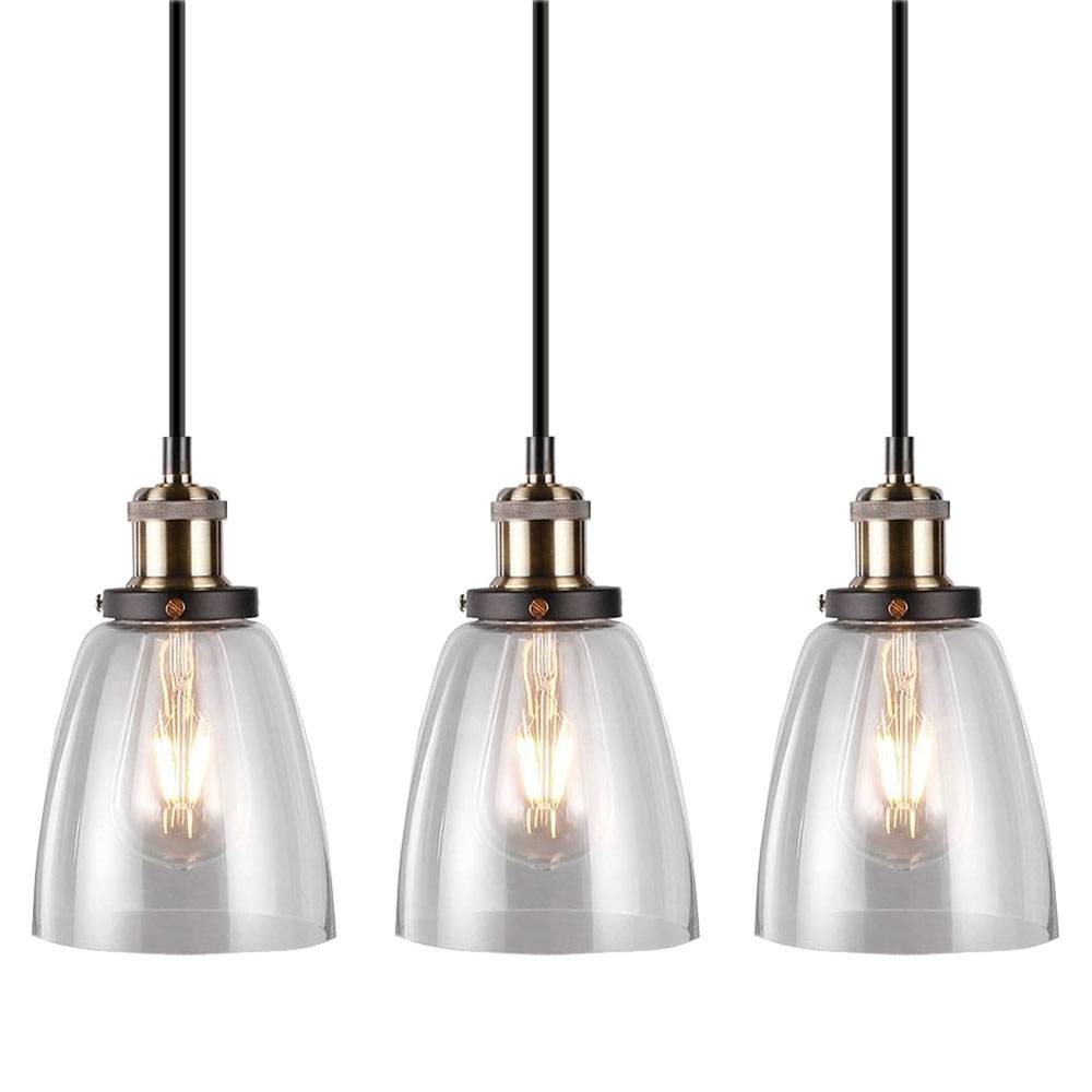 3er Set Pendel Hänge Leuchten Schlaf Gäste Zimmer Glas Decken Lampen klar