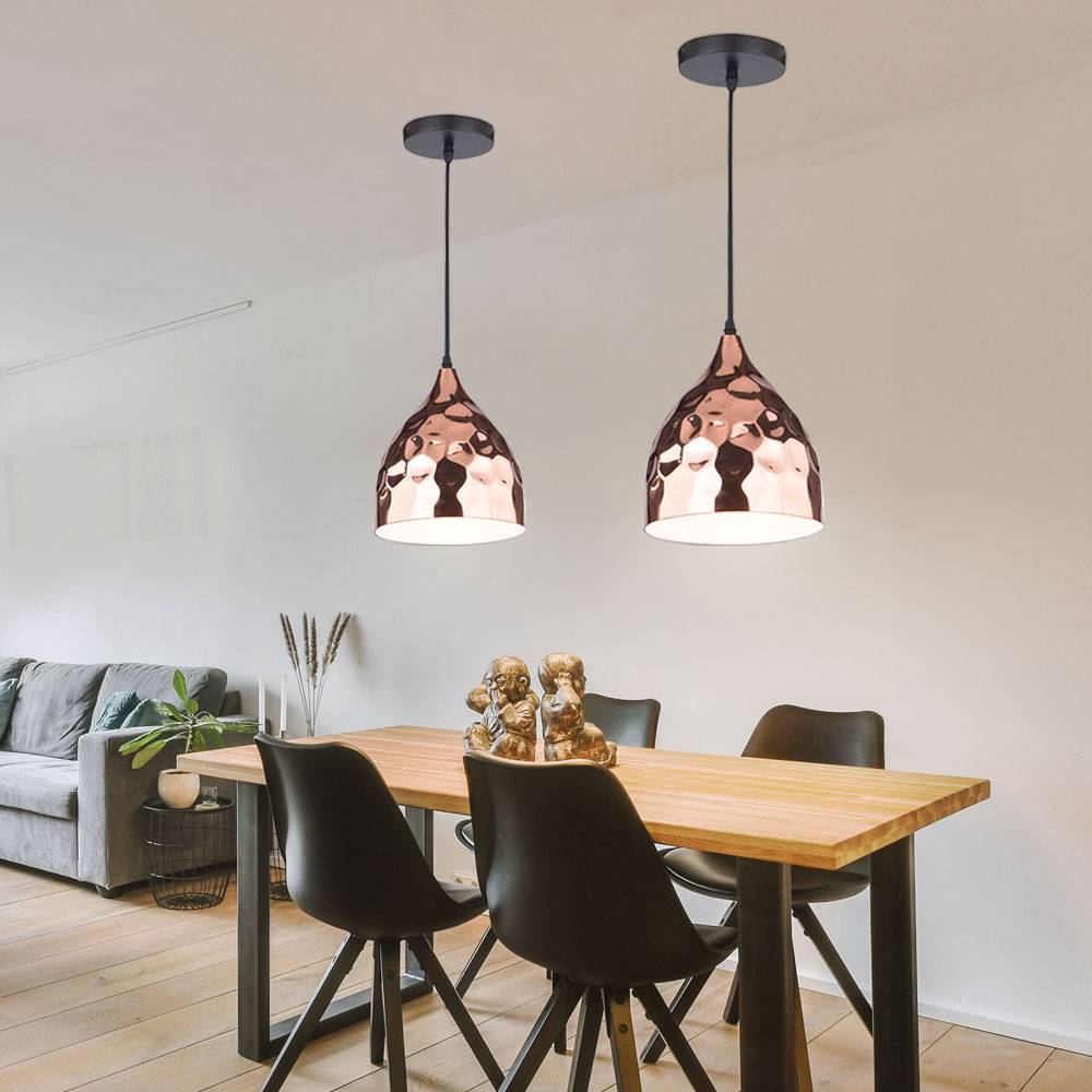 Vintage Pendel Lampe Hänge Flur Decken Fluter Hammerschlag Optik im Set inklusive LED Leuchtmittel