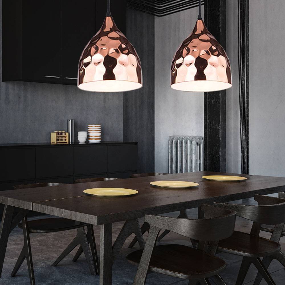 Vintage Pendel Lampe Hänge Flur Decken Fluter Hammerschlag Optik im Set inklusive LED Leuchtmittel