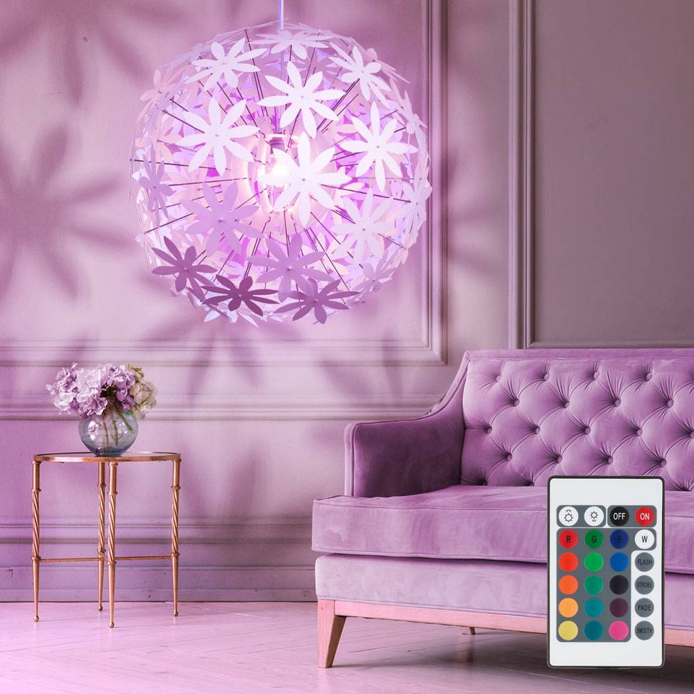 Pendelleuchte Blumenmuster Deckenlampe hängend weiß rund Deckenlampe Blume LED, Fernbedienung RGB Farbwechsel dimmbar, 1x 9W 1x806lm 3000K, 60 cm,