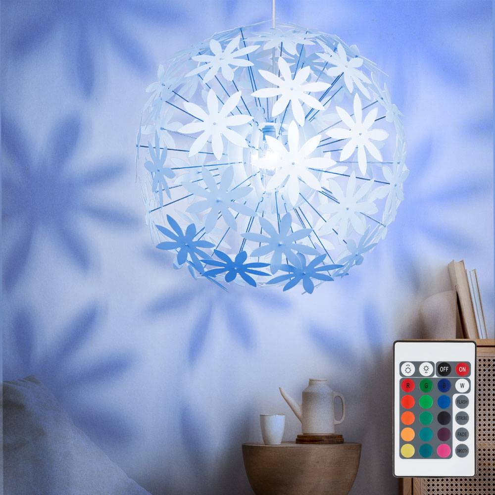 Pendelleuchte Blumenmuster Deckenlampe hängend weiß rund Deckenlampe Blume LED, Fernbedienung RGB Farbwechsel dimmbar, 1x 9W 1x806lm 3000K, 60 cm,