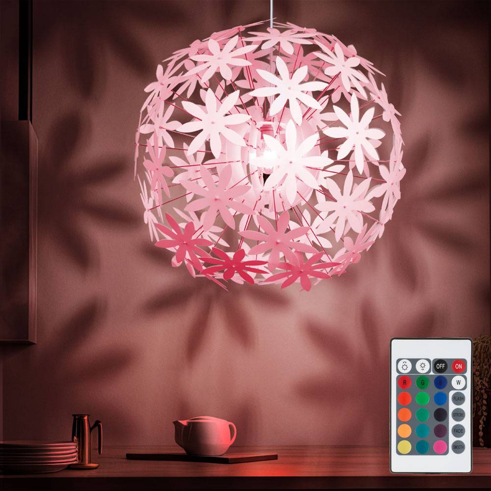 Pendelleuchte Blumenmuster Deckenlampe hängend weiß rund Deckenlampe Blume LED, Fernbedienung RGB Farbwechsel dimmbar, 1x 9W 1x806lm 3000K, 60 cm,