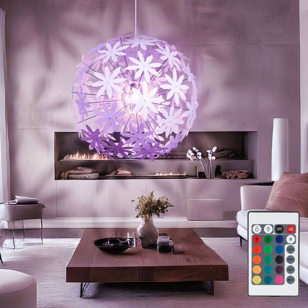 Pendelleuchte Blumenmuster Deckenlampe hängend weiß rund Deckenlampe Blume LED, Fernbedienung RGB Farbwechsel dimmbar, 1x 9W 1x806lm 3000K, 60 cm,