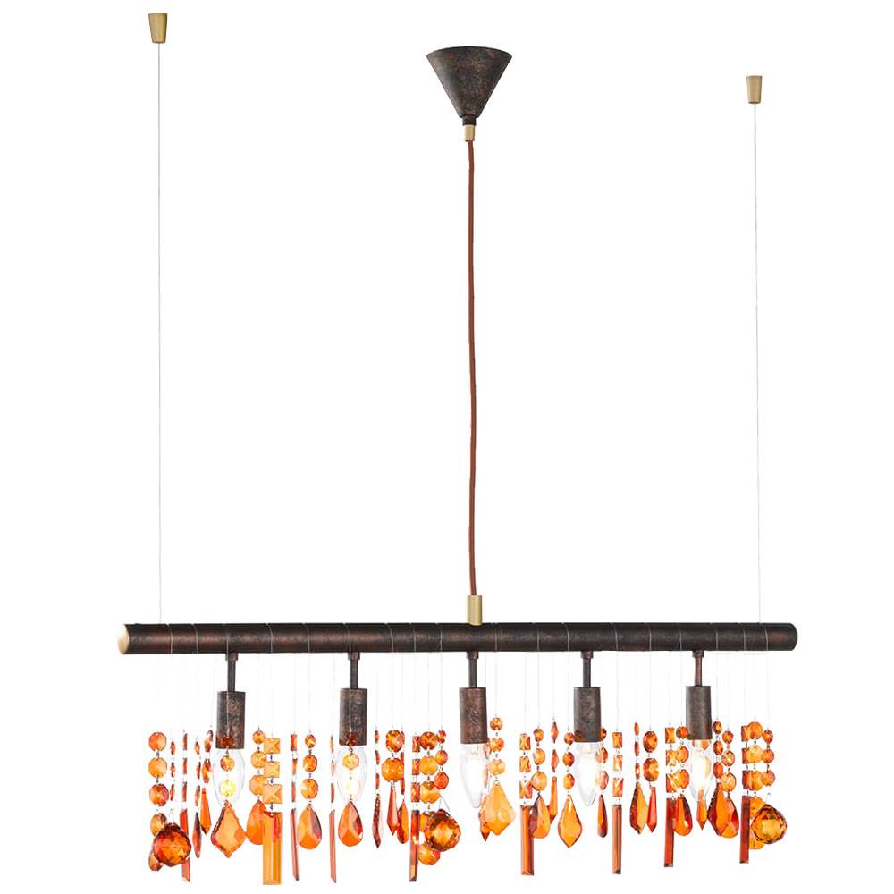 Hängeleuchte Esstischleuchte Kristall Pendelleuchte Wohnzimmerl, braun bernstein, 5x E14, LxBxH 80x9,8x150 cm