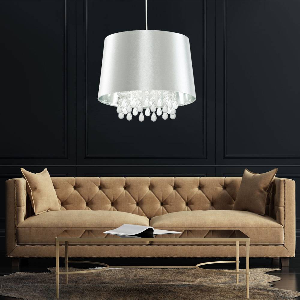 Kristall Decken Hänge Leuchte Wohn Zimmer Kunst-Seid Pendel Lampe im Set inkl. LED Leuchtmittel