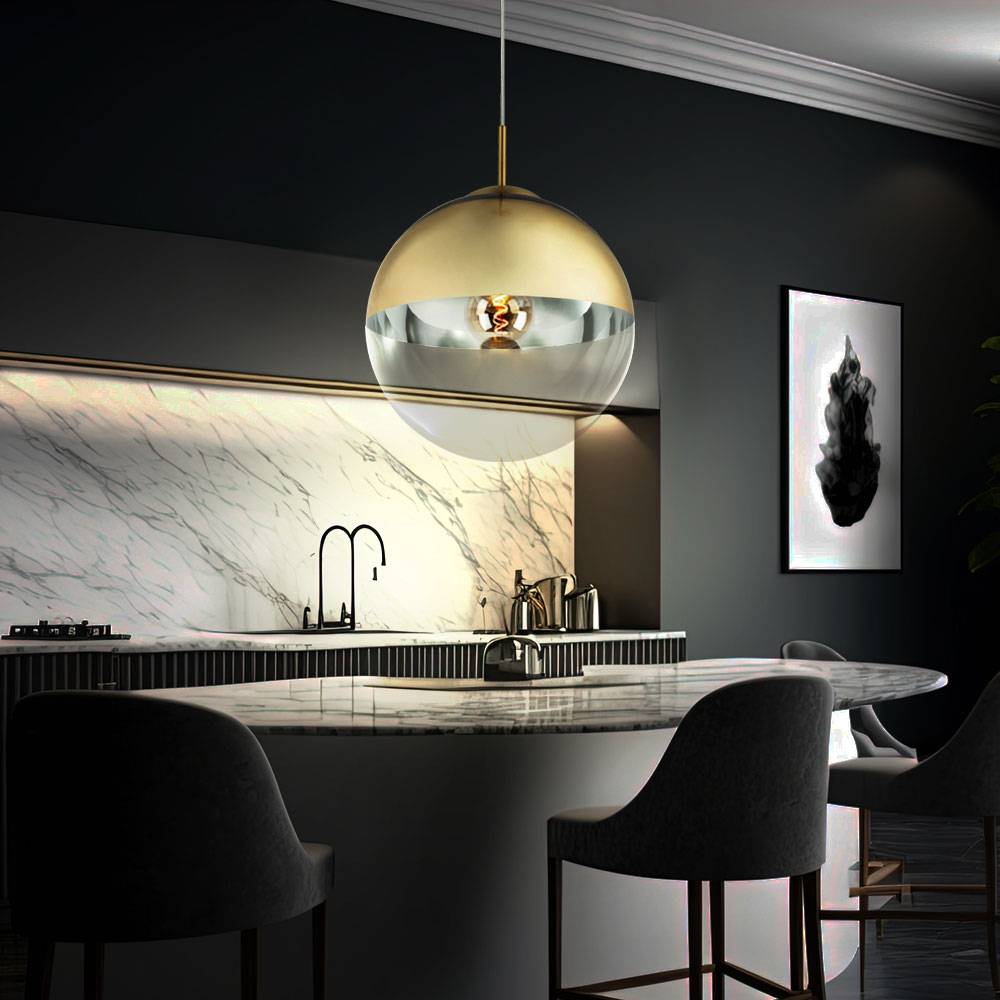 Kugel Hängelampe gold Lampen Wohnzimmer hängend Pendelleuchte Glasschirm 1 Flammig, Metall klar, 1x E27, DxH 30x120cm