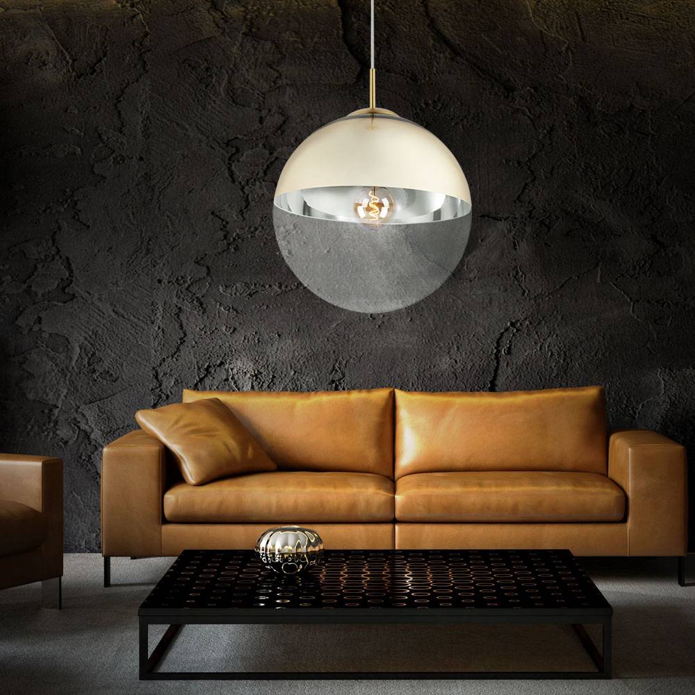 Pendel Kugel Decken Lampe Wohn Zimmer Glas Hänge Leuchte gold im Set inkl. LED Leuchtmittel