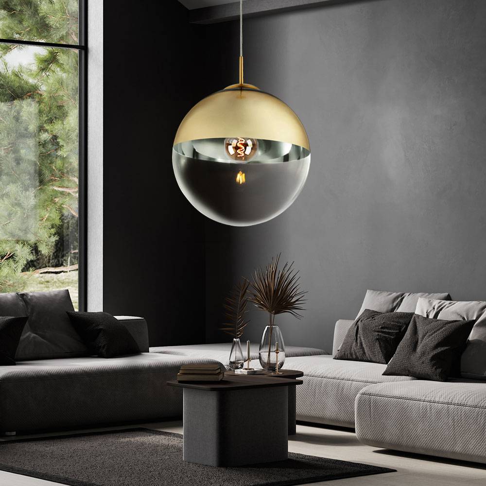 Pendel Kugel Decken Lampe Wohn Zimmer Glas Hänge Leuchte gold im Set inkl. LED Leuchtmittel