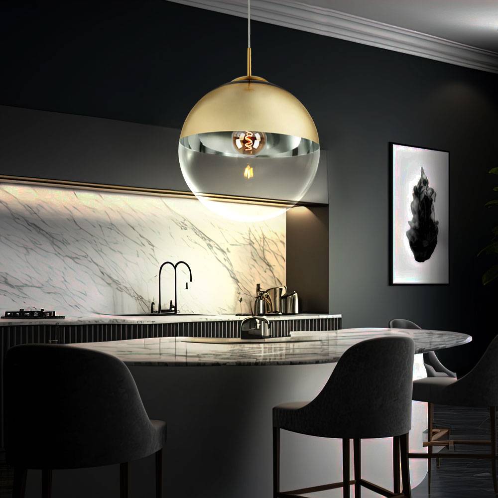 Pendel Kugel Decken Lampe Wohn Zimmer Glas Hänge Leuchte gold im Set inkl. LED Leuchtmittel
