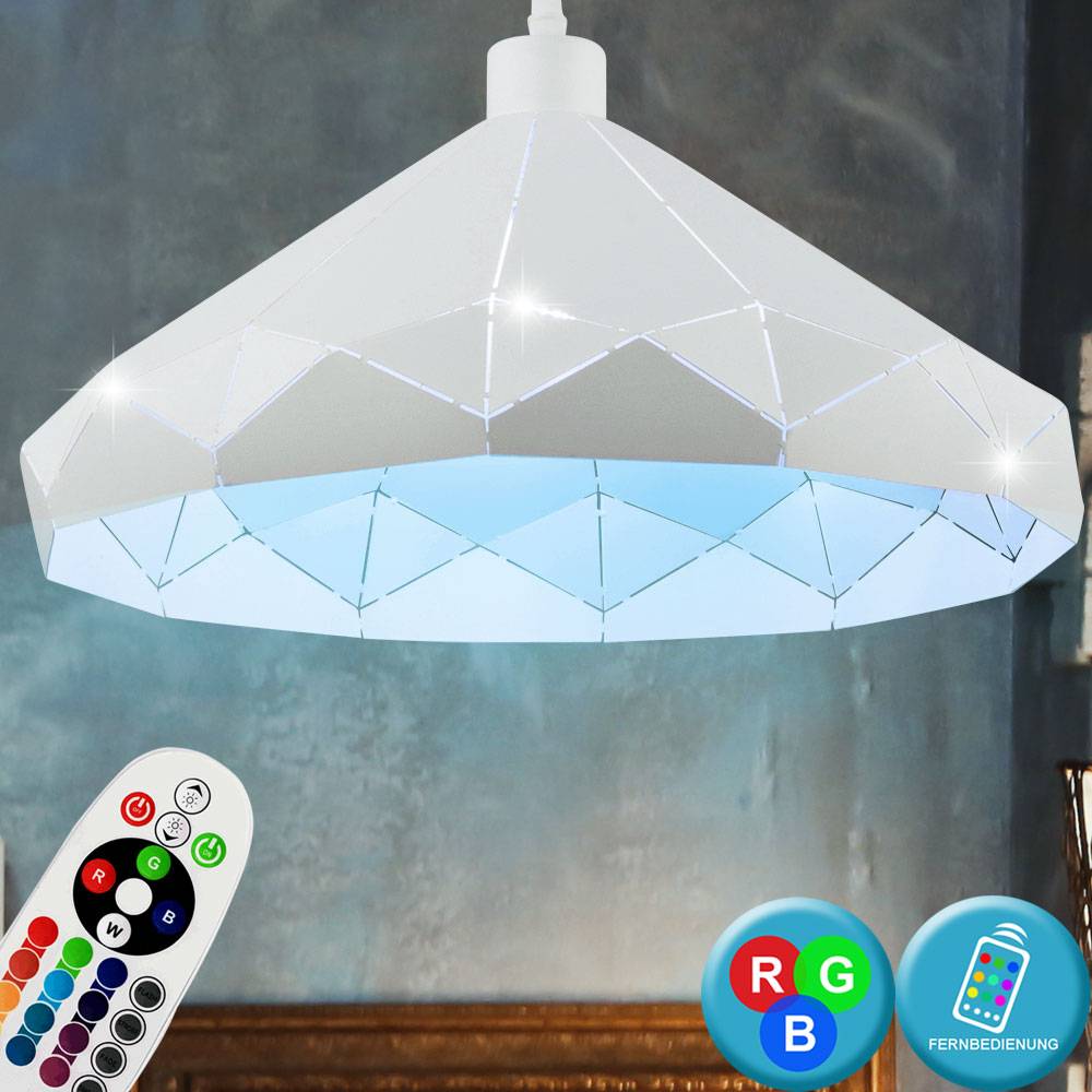 Hängelampe weiß Esstischleuchte Wohnzimmerlampe Fernbedienung Dimmer RGB LED Pendelleuchte, Metall weiß, 1x RGB LED warmweiß, DxH 40x120 cm