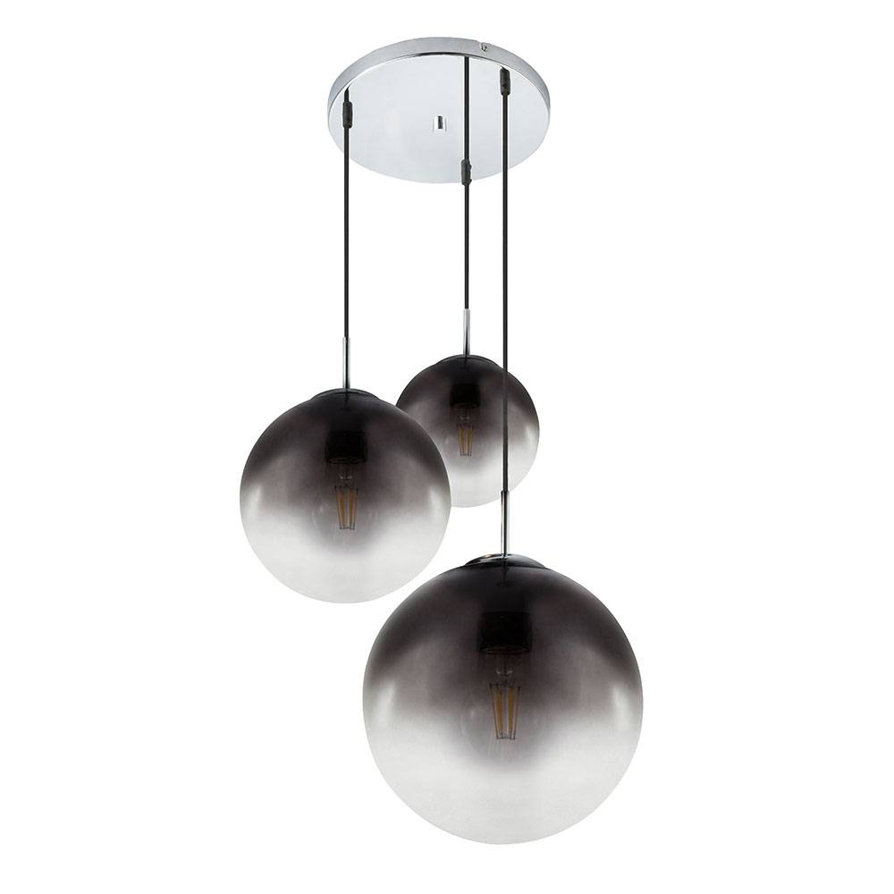 Pendelleuchte Rauchglas Hängeleuchte Glas chrom Deckenlampe für Ihr Wohnzimmer, Kugelform, 3x E27, DxH 51x120 cm, Esszimmer