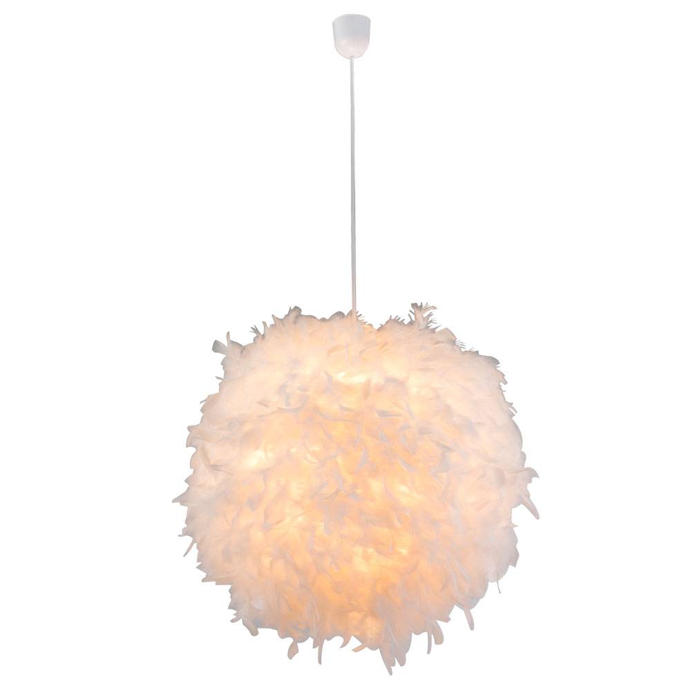 Pendelleuchte Hängelampe Leuchte Pendellampe Federlampe Schlafzimmerlampe Wohnzimmer, Textil weiß Federn, 1x E27 Fassung, DxH 60x130 cm