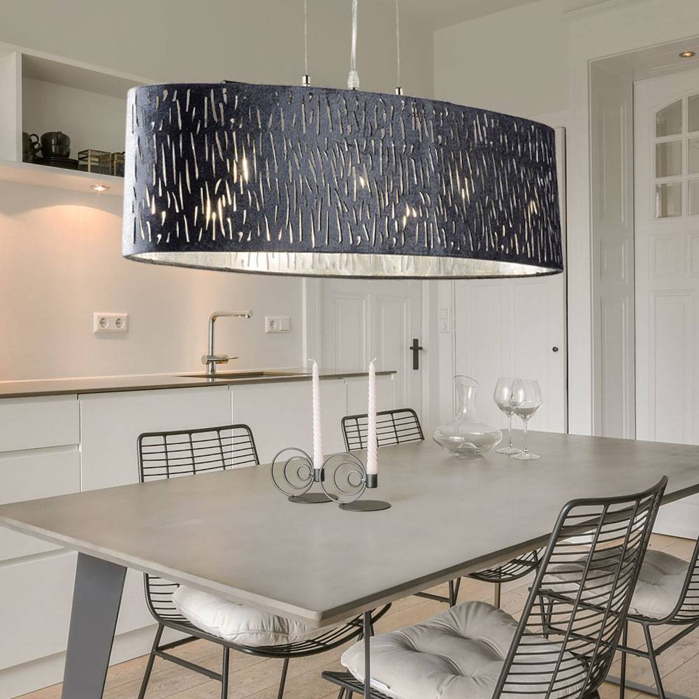 Pendelleuchte Samt Hängelampe Esszimmerlampe Textil Hängeleuchte grau, Lichtspiel, silber metallic, 3x E27, LxBxH 65x25x140 cm