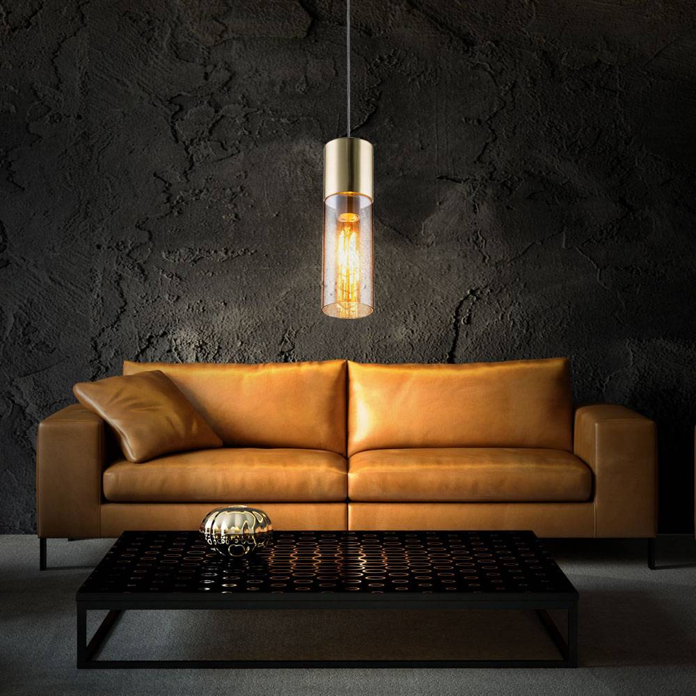 2er Set Hänge Design Decken Lampe Wohn Ess Zimmer Glas Pendel Leuchte Messing