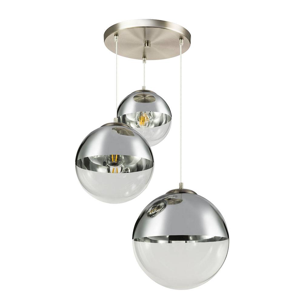 LED Hängeleuchte Glaskugeln Pendelleuchte Kugellampe Esszimmerleuchte hängend, Nickel matt Chrom klar, 3x 7W 806Lm warmweiß, DxH 51x120 cm