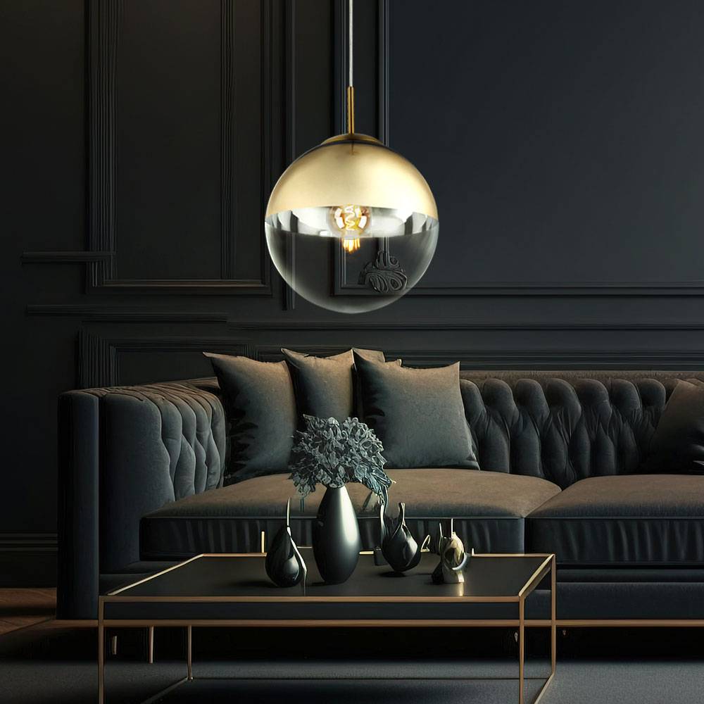 Pendelleuchte Glaskugel Esstischlampe Hängelampe Wohnzimmer, gold, 1x E27, DxH 25x120 cm