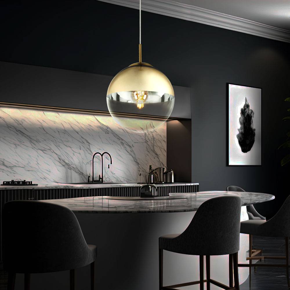 Pendelleuchte Glaskugel Esstischlampe Hängelampe Wohnzimmer, gold, 1x E27, DxH 25x120 cm