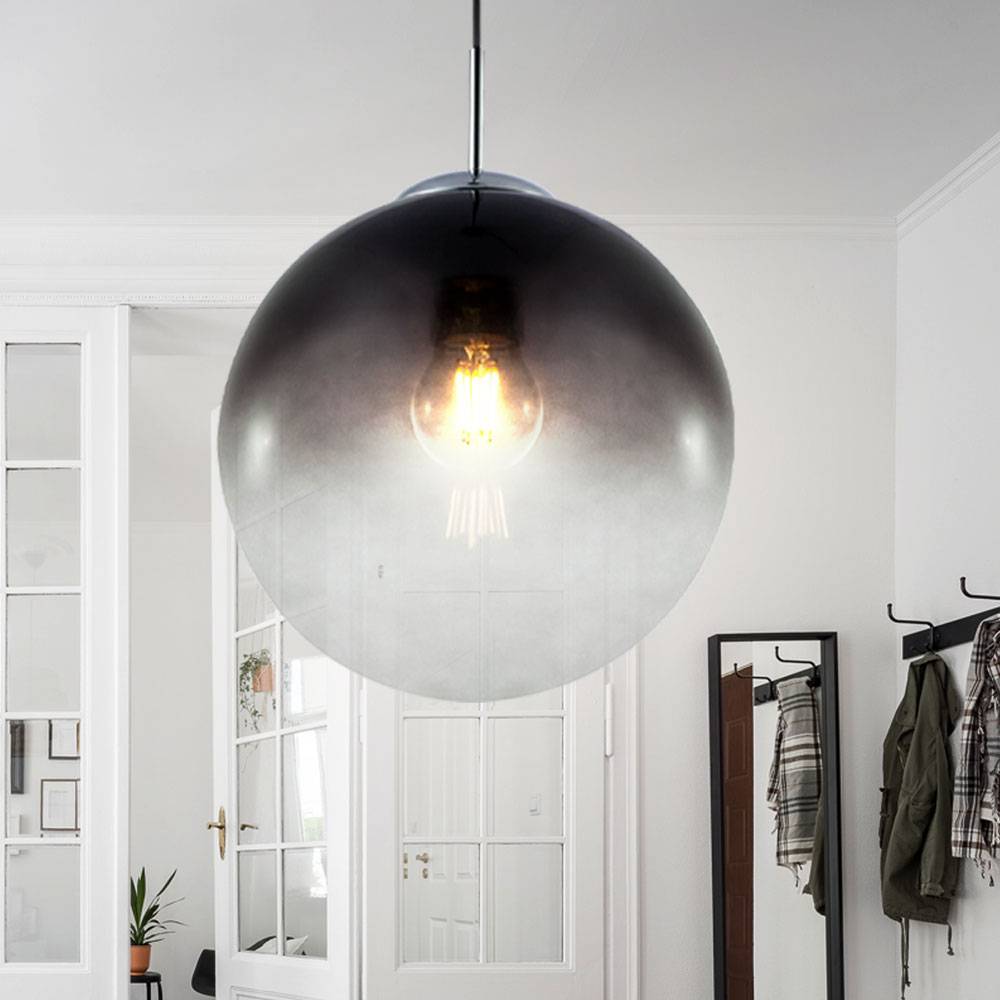 Pendelleuchte Esstischleuchte Hängeleuchte Wohnzimmer, Glaskugel rauch, 1x E27, DxH 30x120 cm