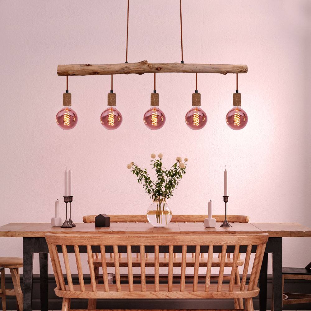 Retro Decken Pendel Lampe Fernbedienung dimmbar Höhenverstellbar Holz Hänge Leuchte im Set inkl. RGB LED Leuchtmittel