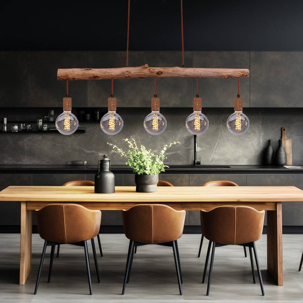 Retro Decken Pendel Lampe Fernbedienung dimmbar Höhenverstellbar Holz Hänge Leuchte im Set inkl. RGB LED Leuchtmittel