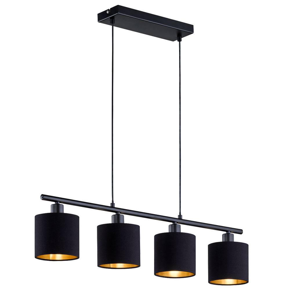 Deckenleuchte Hängelampe Pendel-Beleuchtung Schwarz-Gold Textil-Schirm Wohn- Schlaf- Ess- Zimmer Küche Höhe 150CM Länge 75CM